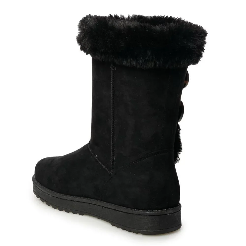 Women’s Black Cozy Abigail Faux-Fur Winter Boots Size 10